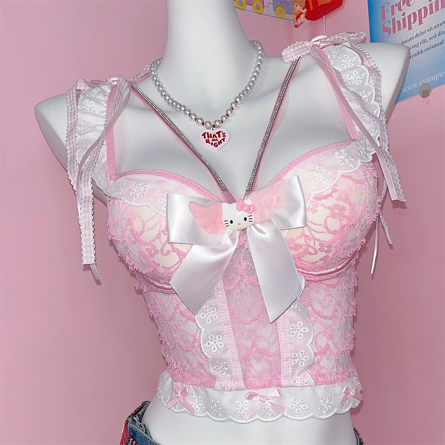 Y2K Pink Cute Kitty Sweet Suspender Vest