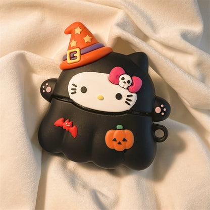 Étui pour Airpods KI682 en forme de citrouille d'Halloween avec chat drôle de dessin animé