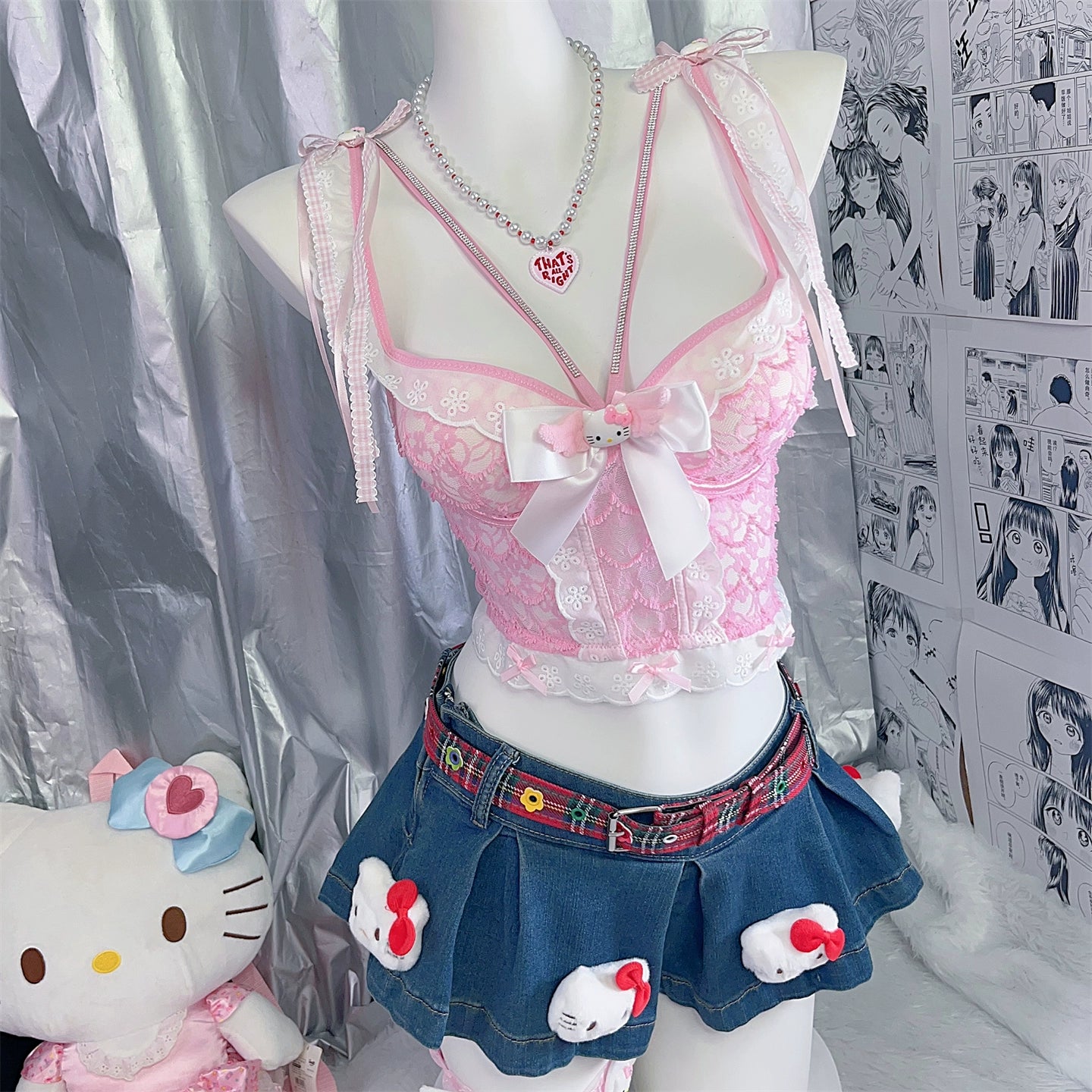 Y2K Pink Cute Kitty Sweet Suspender Vest
