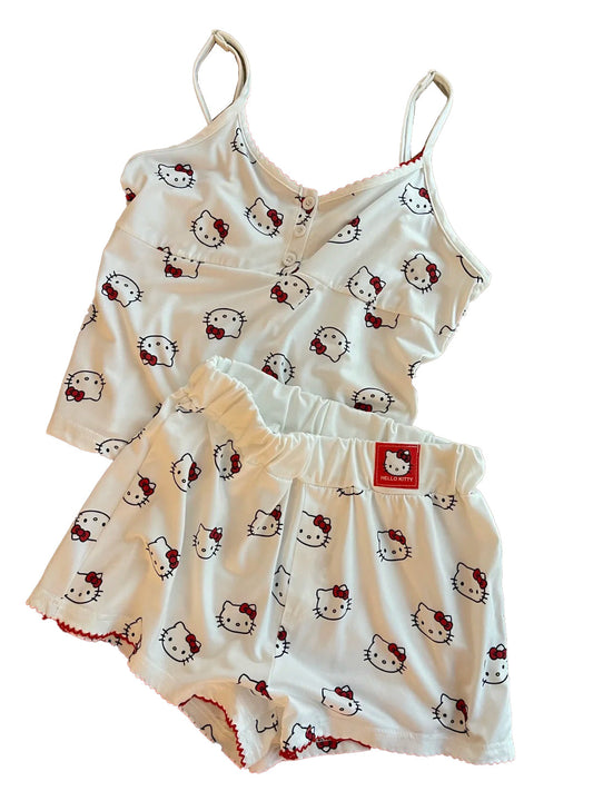Kitty White Sleepwear Top with Shorts Pj Set