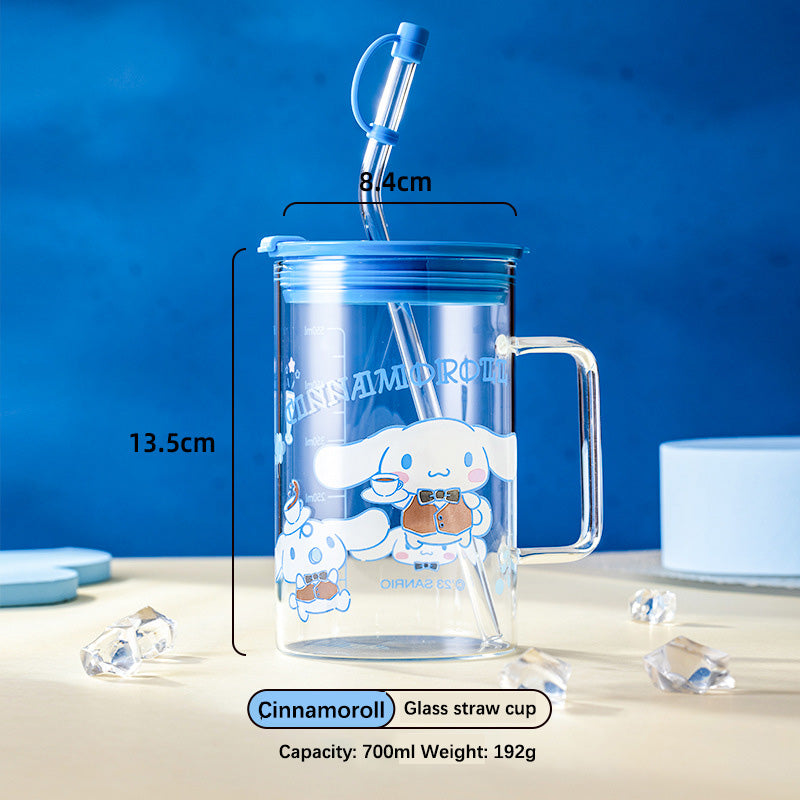 700ml Glass Straw Lid Glass Cup