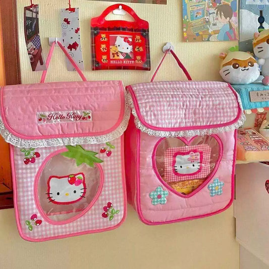 Sac de rangement à motif pied-de-poule Pink Kitty