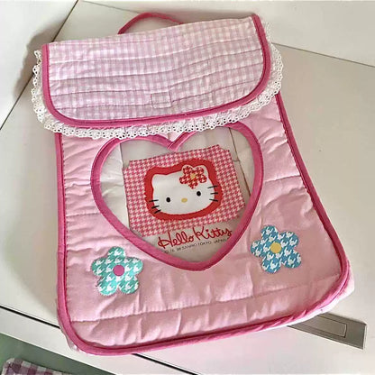 Sac de rangement à motif pied-de-poule Pink Kitty