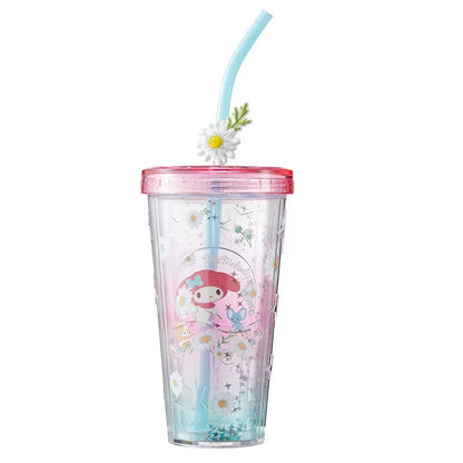 420ml Cartoon Flower Straw Cup