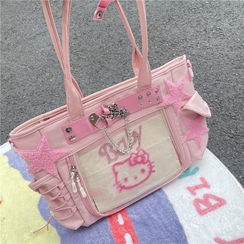 Y2K Pink Kitty Star Message Bag KI537