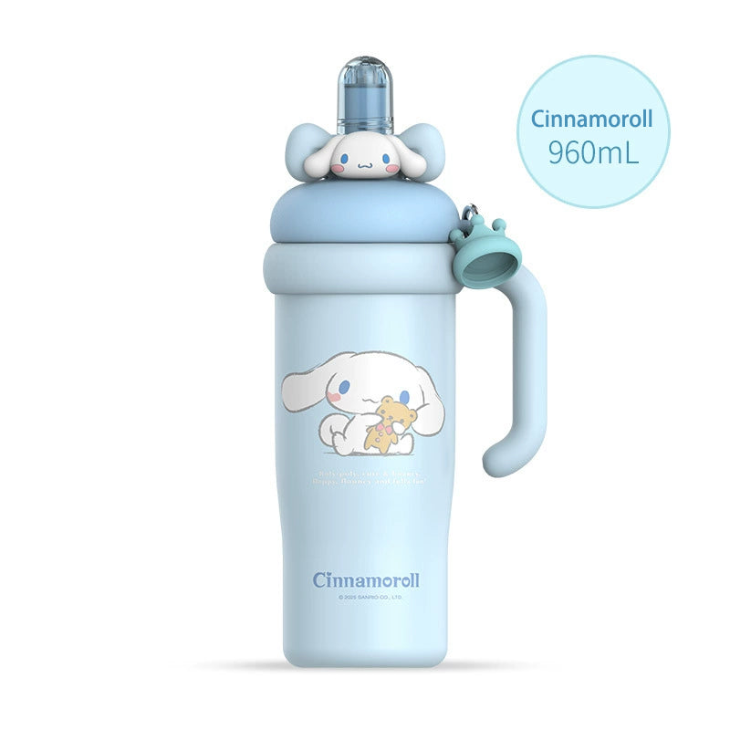 Stainless Lid with Cup Cupholder Straw Insulated Bottle Water Tumbler Handle Steel