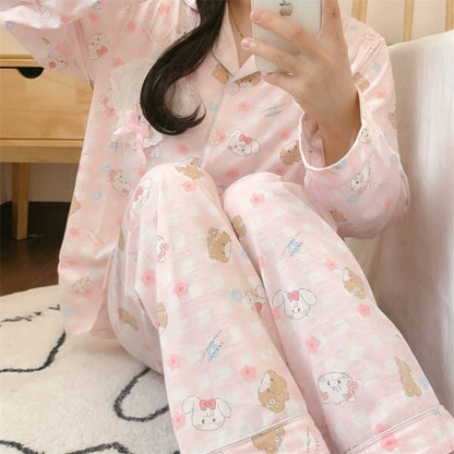 Pink Love Cute Kitty Pajamas Set KI474