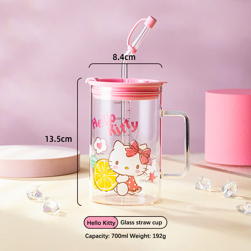 700ml Glass Straw Lid Glass Cup