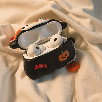 Étui pour Airpods KI682 en forme de citrouille d'Halloween avec chat drôle de dessin animé