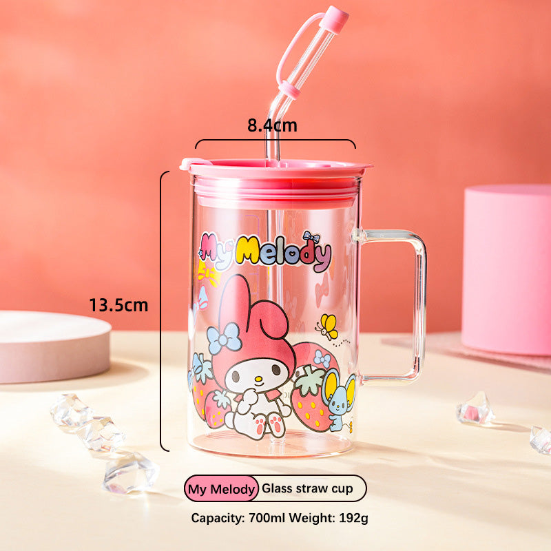 700ml Glass Straw Lid Glass Cup