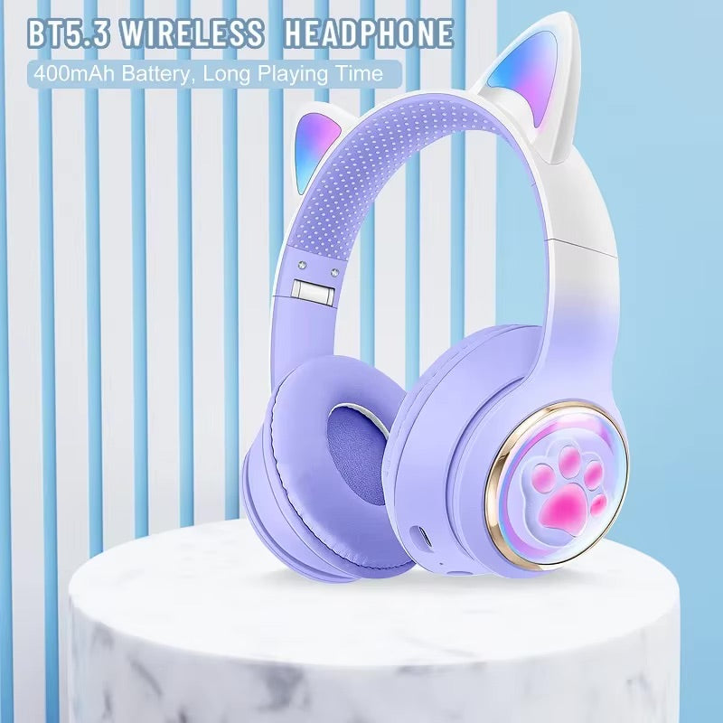 Gaming Headphones Paw Print Ear Cat
