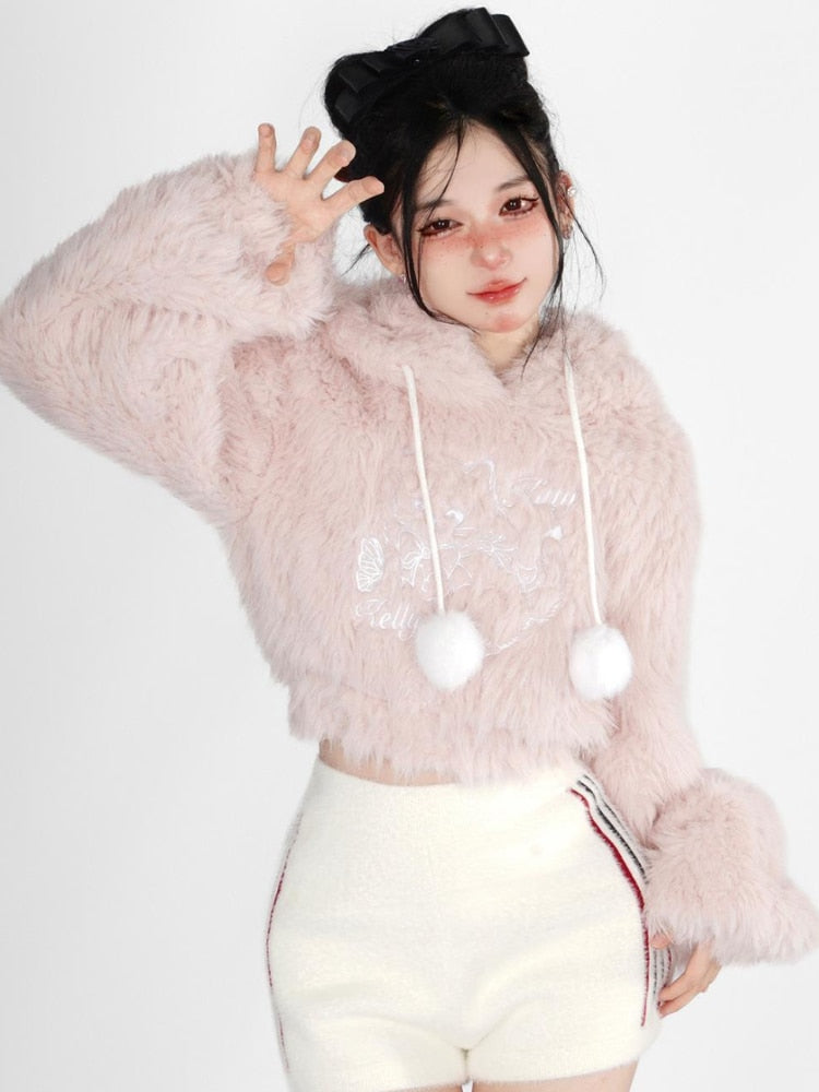 Fuzzy Cropped Kitten Hoodie