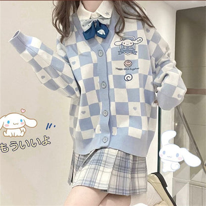 Cartoon Campus Plaid Cardigan