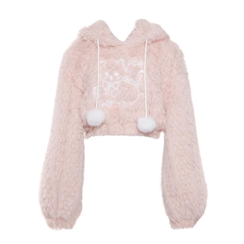Fuzzy Cropped Kitten Hoodie