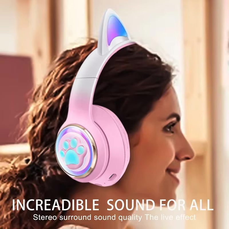Gaming Headphones Paw Print Ear Cat
