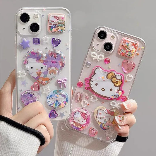 Cute Heart Kitty Quicksand iPhone Case