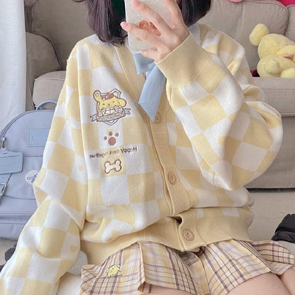 Cartoon Campus Plaid Cardigan