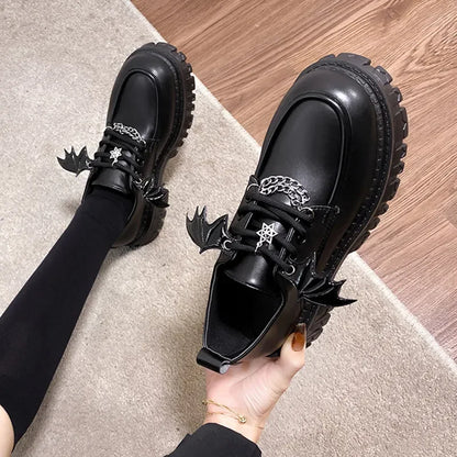 Black Cool Lolita Wings Mary Jane Shoes KI714