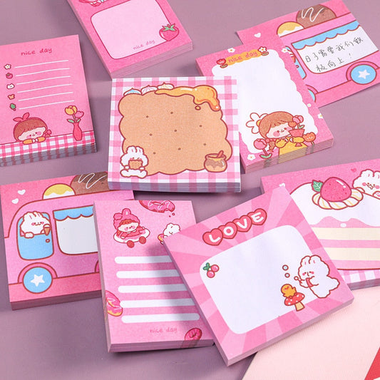 Notes autocollantes Kawaii en papier rose