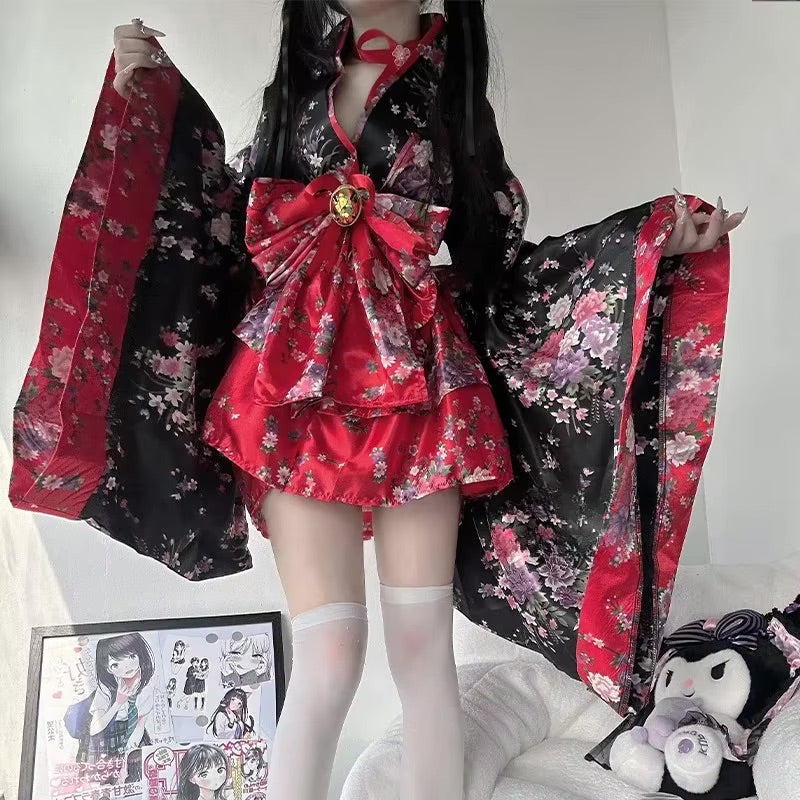 Dress Pink Japanese Kimono Traditional Black