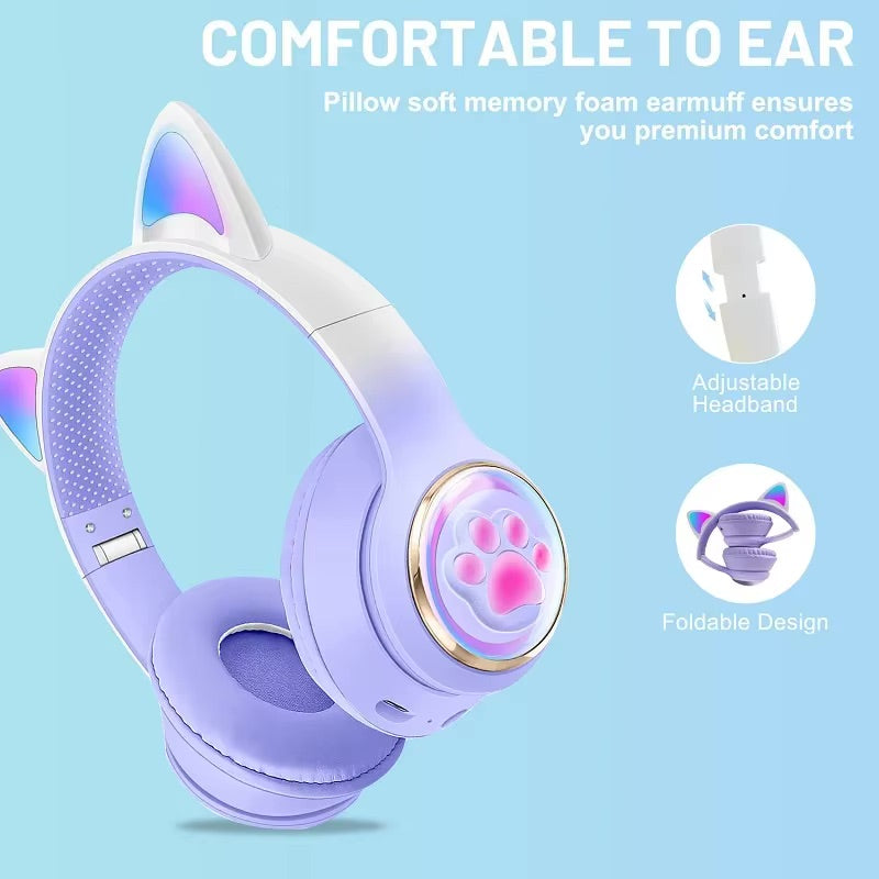 Gaming Headphones Paw Print Ear Cat