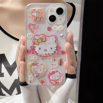 Coque pour iPhone avec motif de chat en forme de cœur et de sable mouvant