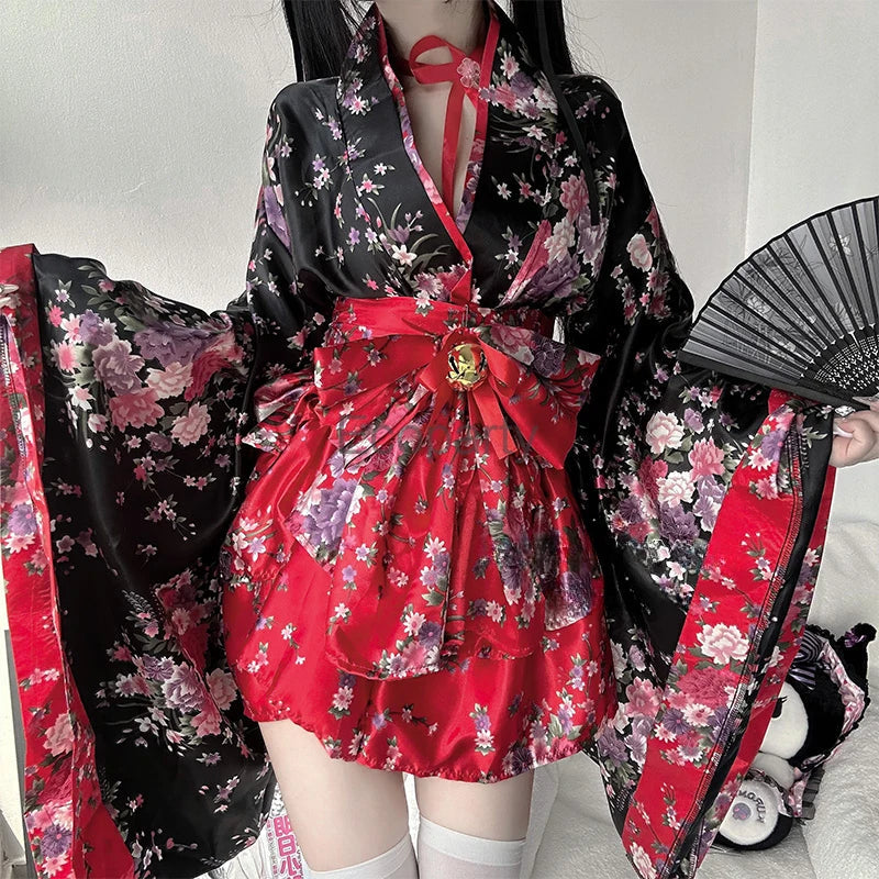 Dress Pink Japanese Kimono Traditional Black