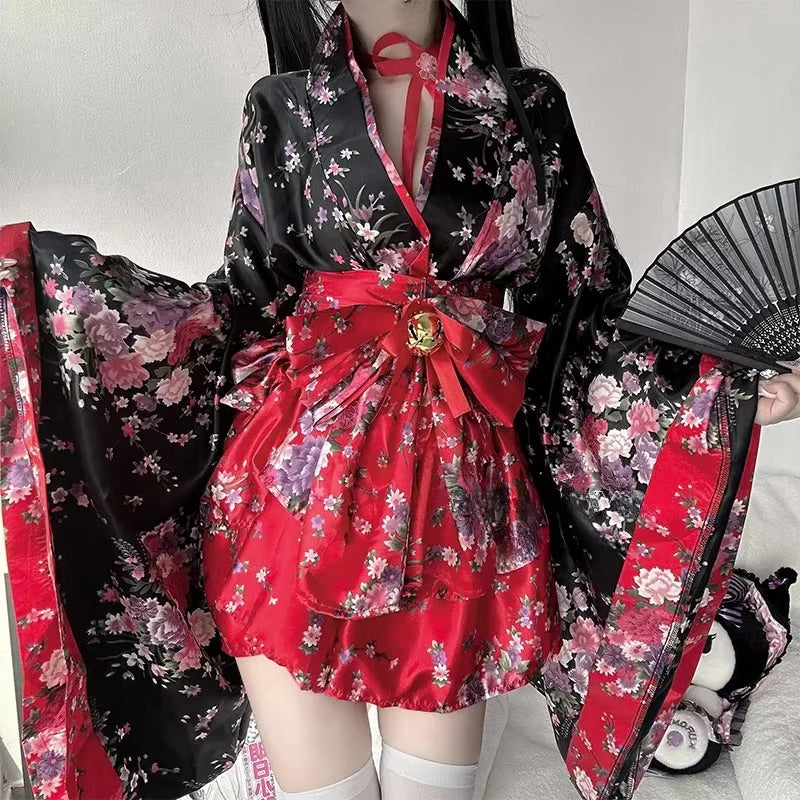 Dress Pink Japanese Kimono Traditional Black