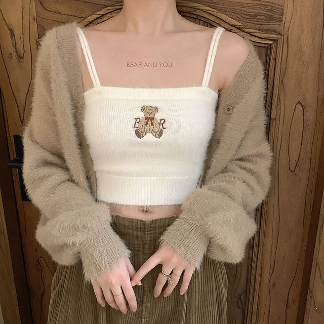 Fluffy Button-Front Solid Cardigan