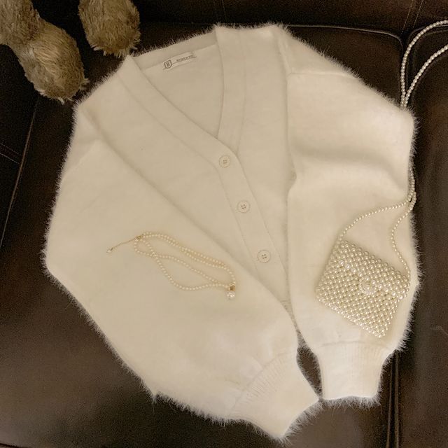 Fluffy Button-Front Solid Cardigan