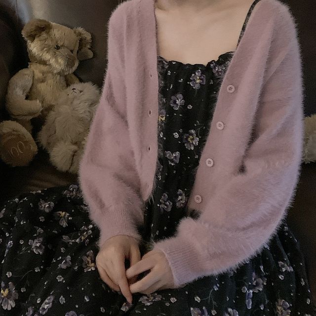 Fluffy Button-Front Solid Cardigan