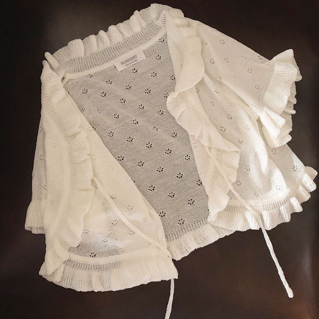 Frill Trim Open Front Cropped Knit