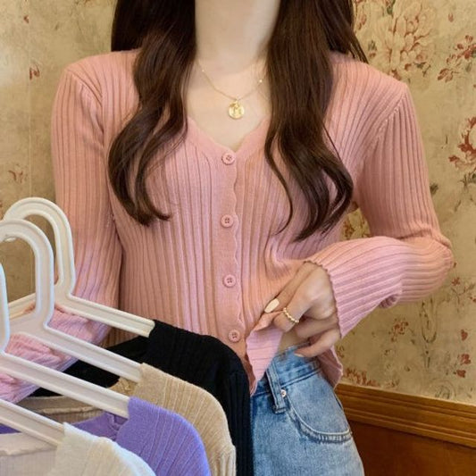 V-Neck Ribbed Knit Cardigan