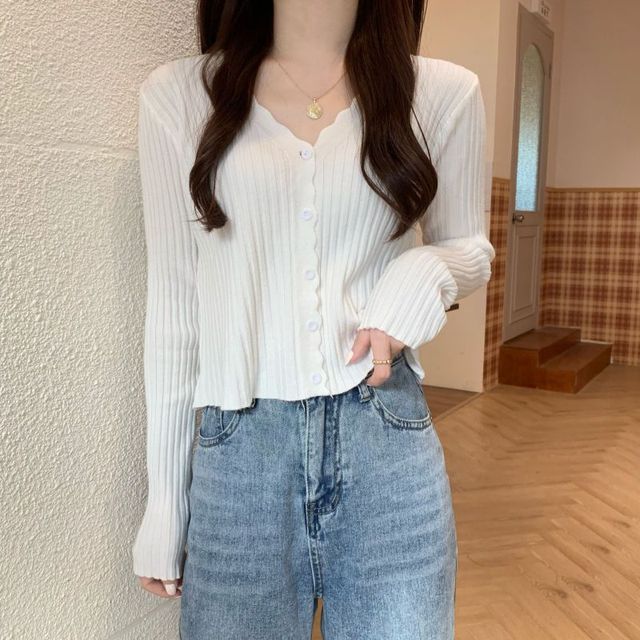 V-Neck Ribbed Knit Cardigan