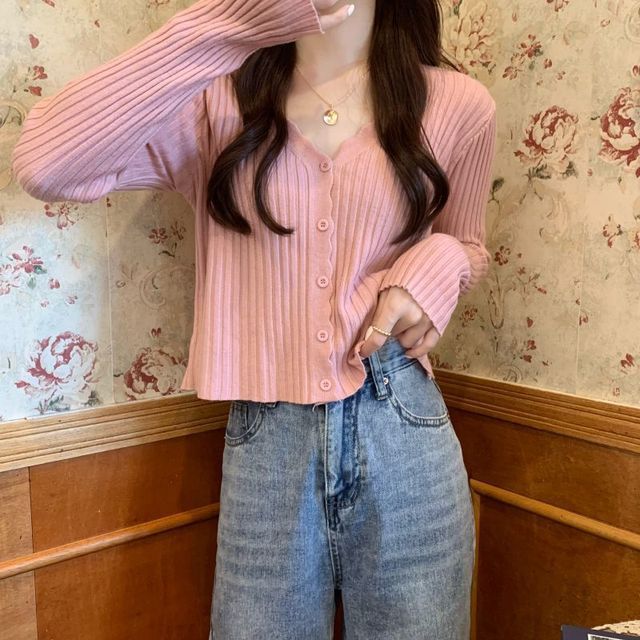 V-Neck Ribbed Knit Cardigan