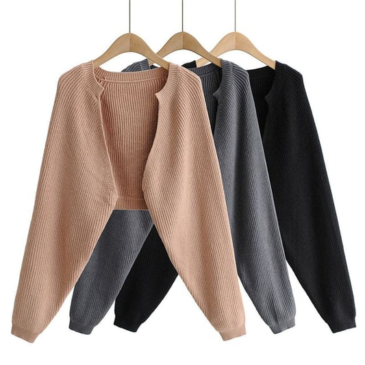 Solid Ribbed Open Front Sweater