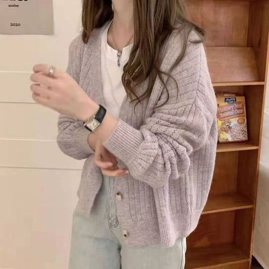 V-Neck Pointelle Knit Top