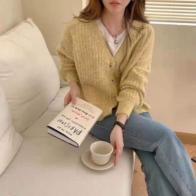 V-Neck Pointelle Knit Top