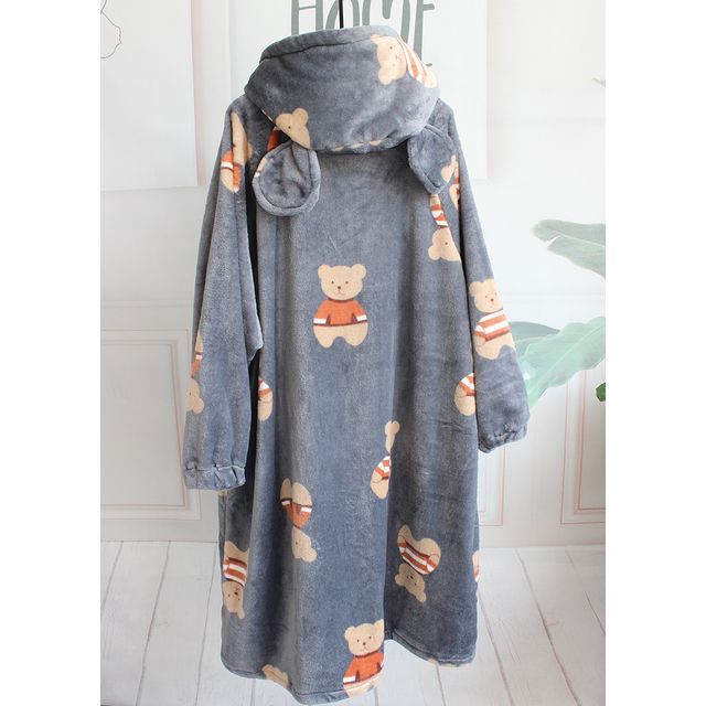 Couple Matching Long-Sleeve Bear Print Hooded Pajama Robe