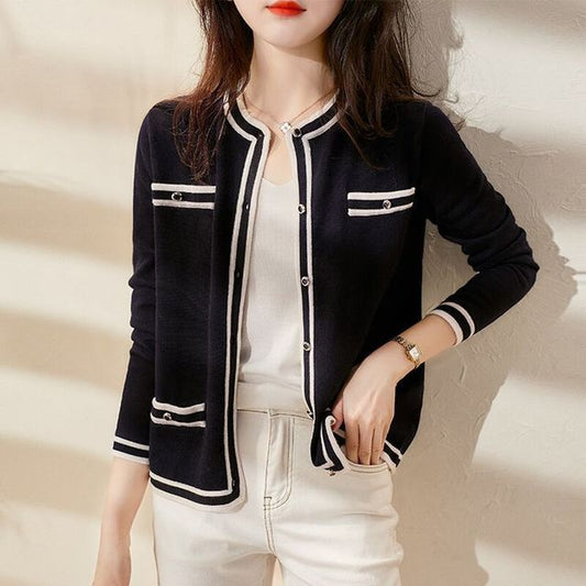 Contrast Trim Cropped Knit Jacket