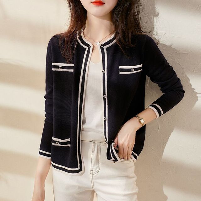Contrast Trim Cropped Knit Jacket