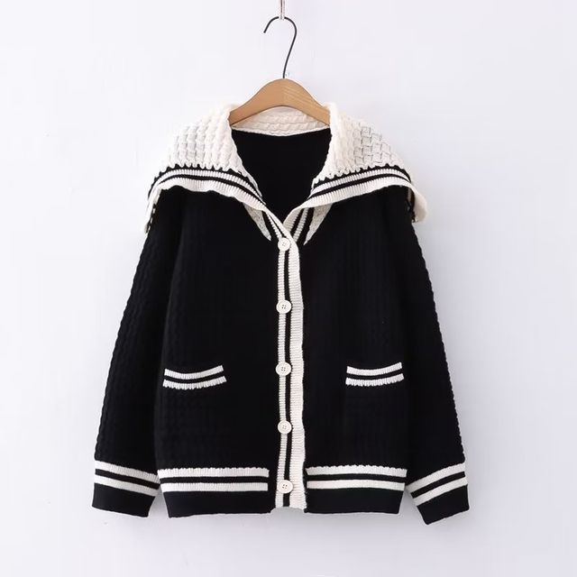 Sailor Collar Button-Up Knit Top
