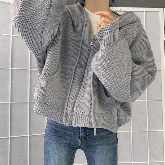 Solid Hooded Zip Cardigan