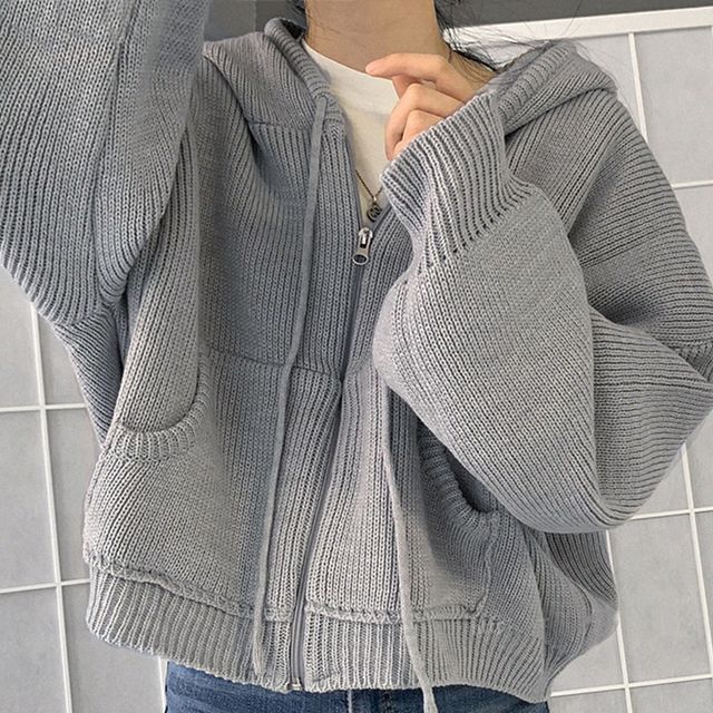 Solid Hooded Zip Cardigan