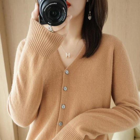 V-Neck Solid Knit Cardigan