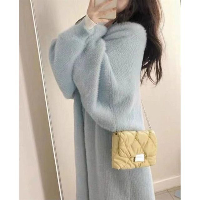 Solid Open Front Faux Fur Long Knit