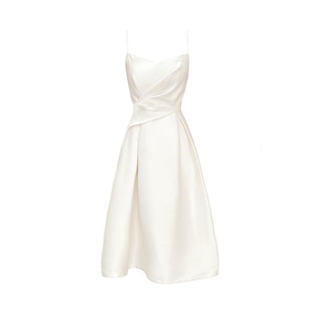 Thin Strap Solid Midi A-Line Dress