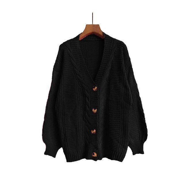 Puff Sleeve V-Neck Cable Knit Cardigan