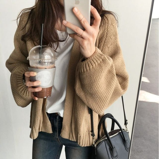 Balloon Sleeve Open Front Cardigan