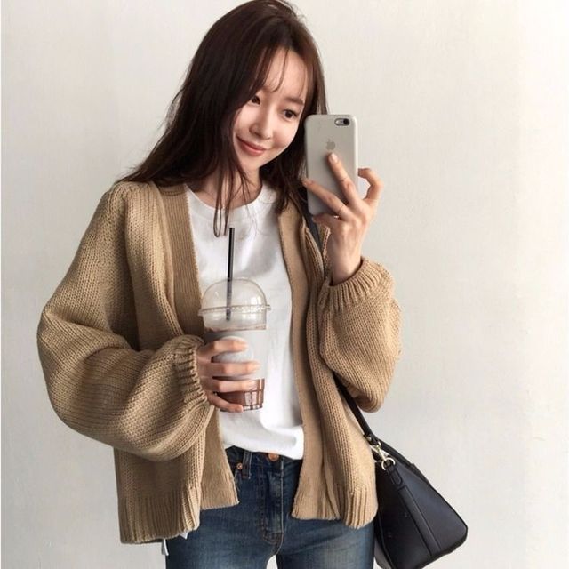 Balloon Sleeve Open Front Cardigan